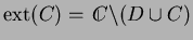 $\displaystyle {\rm ext}(C)={\ \rlap{\raise 0.4ex \hbox{$\scriptscriptstyle \vert$}}\hskip -0.2em C}\backslash(D\cup C)$
